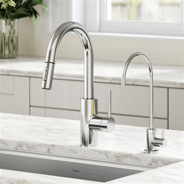 Kraus Oletto Pull-Down Kitchen Faucet and Filter Faucet in Chrome