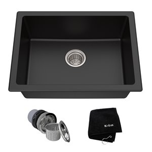 Kraus Dual Mount Kitchen Sink - Single Bowl - 24-in - Onyx Black Granite