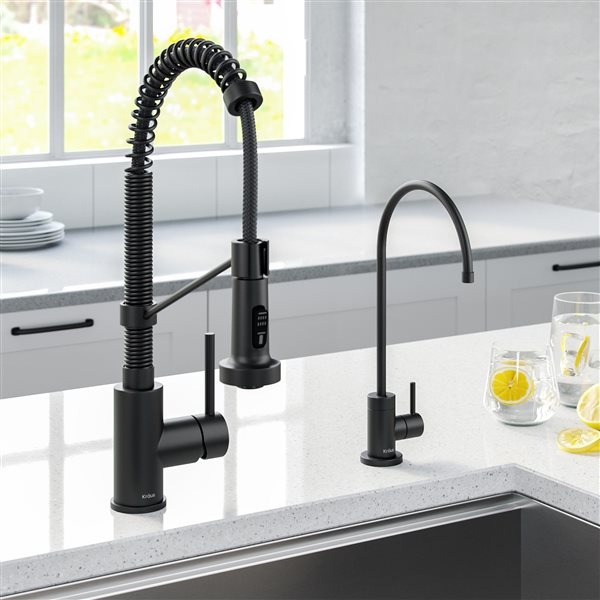 KRAUS Bolden Pull-Down Kitchen Faucet and Water Filter Faucet in Matte Black