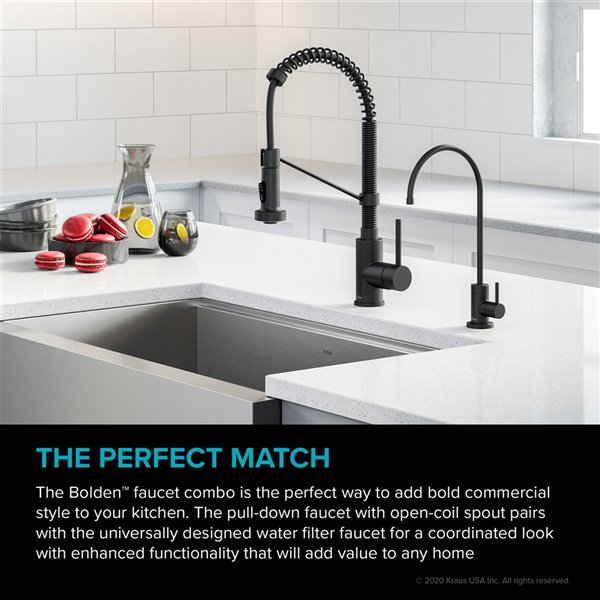 KRAUS Bolden Pull-Down Kitchen Faucet and Water Filter Faucet in Matte Black