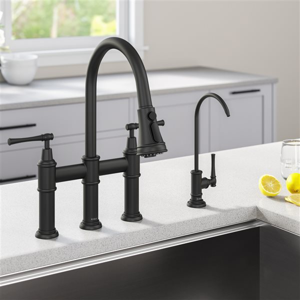 KRAUS Allyn Bridge Kitchen Faucet and Filter Faucet in Matte Black