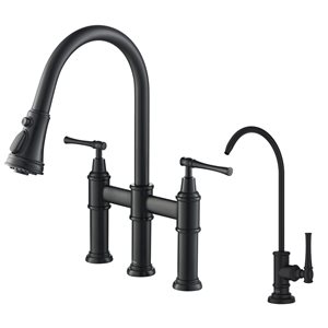 KRAUS Allyn Bridge Kitchen Faucet and Filter Faucet in Matte Black