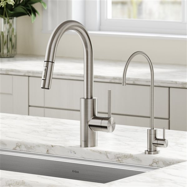 KRAUS Oletto Kitchen Faucet and Filter Faucet in Spot Free Stainless Steel