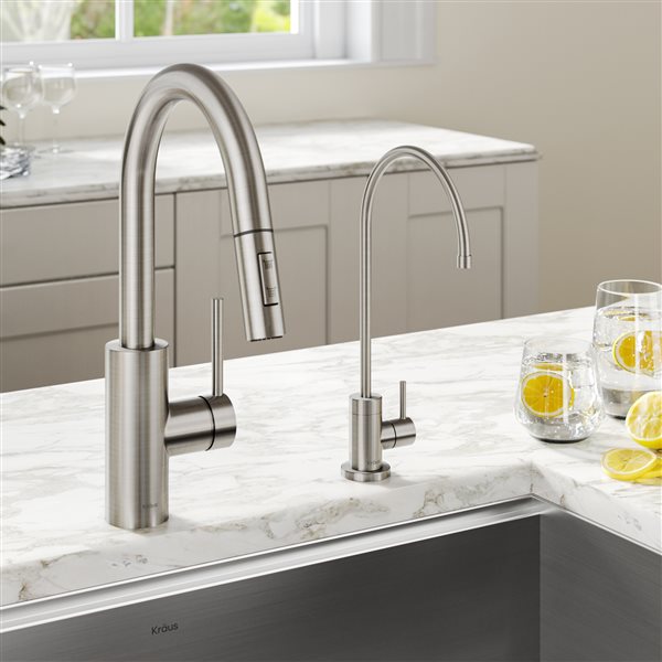 KRAUS Oletto Kitchen Faucet and Filter Faucet in Spot Free Stainless Steel