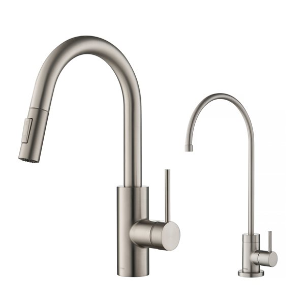 KRAUS Oletto Kitchen Faucet and Filter Faucet in Spot Free Stainless Steel