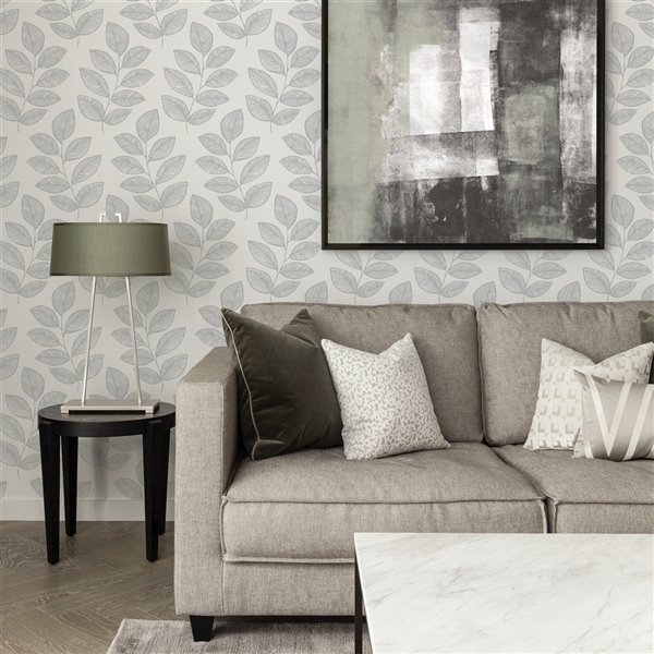 Scott Living Sprig Self-Adhesive Wallpaper - 20.5-in x 18-ft - Grey/White