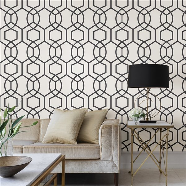 Scott Living Uptown Soul Self-Adhesive Wallpaper - 20.5-in x 18-ft - Charcoal Grey/White