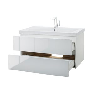 Cutler Kitchen & Bath Sangallo 36-in Glossy White Single Sink Bathroom Vanity with White Acrylic Top