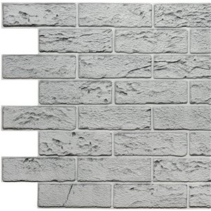 Dundee Deco Falkirk Retro 3D II - PVC 3D Wall Panel - Distressed Grey Faux Bricks - 3.3-ft X 2-ft  - 6.4 Sq. Ft. each - 5-Pack