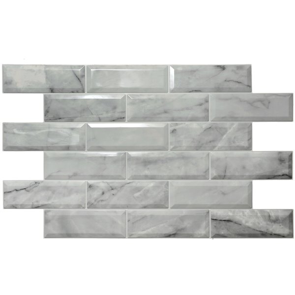 Dundee Deco Falkirk Retro 3D II - PVC 3D Wall Panel - Vintage Off-White Marble Faux Bricks - 3.3-ft X 2-ft  - 6.4 Sq. Ft. each