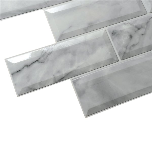 Dundee Deco Falkirk Retro 3D II - PVC 3D Wall Panel - Vintage Off-White Marble Faux Bricks - 3.3-ft X 2-ft  - 6.4 Sq. Ft. each