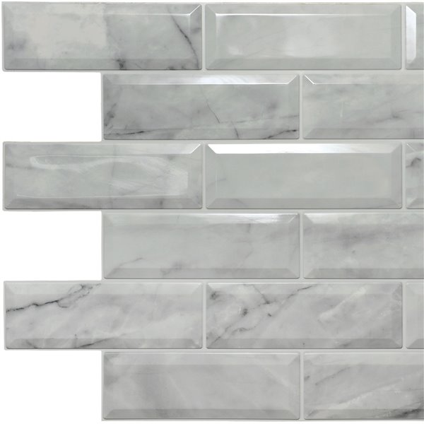 Dundee Deco Falkirk Retro 3D II - PVC 3D Wall Panel - Vintage Off-White Marble Faux Bricks - 3.3-ft X 2-ft  - 6.4 Sq. Ft. each