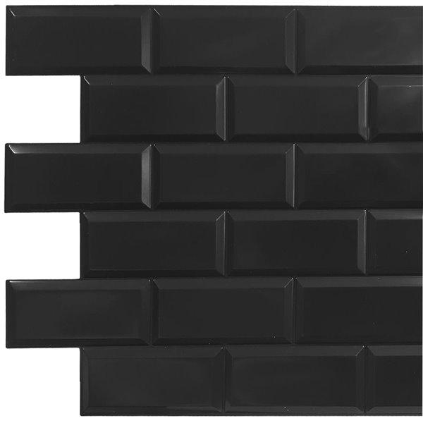 Dundee Deco Falkirk Retro 3D II - PVC 3D Wall Panel -  Black Faux Bricks - 3.2-ft X 1.6-ft  - 5 Sq. Ft. each - 10-Pack