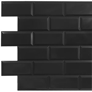 Dundee Deco Falkirk Retro 3D II - PVC 3D Wall Panel -  Black Faux Bricks - 3.2-ft X 1.6-ft  - 5 Sq. Ft. each - 10-Pack