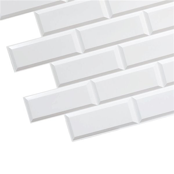 Dundee Deco Falkirk Retro 3D II - PVC 3D Wall Panel -  White Faux Bricks - 3.2-ft X 1.6-ft  - 5 Sq. Ft. each - 10-Pack