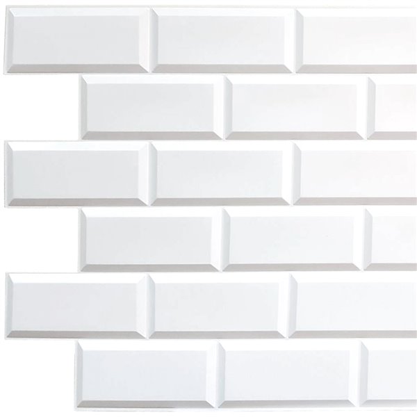 Dundee Deco Falkirk Retro 3D II - PVC 3D Wall Panel -  White Faux Bricks - 3.2-ft X 1.6-ft  - 5 Sq. Ft. each - 10-Pack