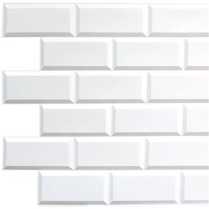 Dundee Deco Falkirk Retro 3D II - PVC 3D Wall Panel -  White Faux Bricks - 3.2-ft X 1.6-ft  - 5 Sq. Ft. each - 10-Pack