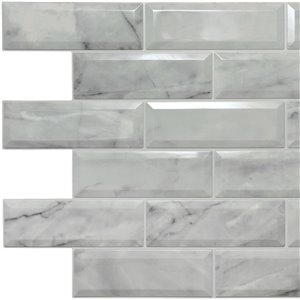 Dundee Deco Falkirk Retro 3D II - PVC 3D Wall Panel -  Off-White Marble Faux Bricks - 3.3-ft X 2-ft  - 6.4 Sq.-Ft. each - 5-Pack