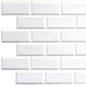Dundee Deco Falkirk Retro 3D II - PVC 3D Wall Panel - Industrial White Faux Bricks - 3.2-ft X 1.6-ft  - 5 Sq. ft. each - 5-Pack