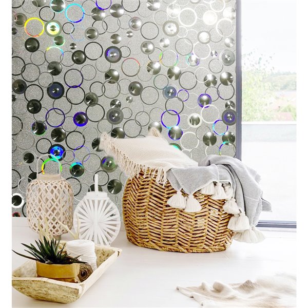 Dundee Deco Falkirk McGowen Peel and Stick Wallpaper Geometric Glitter Silver Charcoal Yellow Blue Circles - 26.6 Sq. ft.