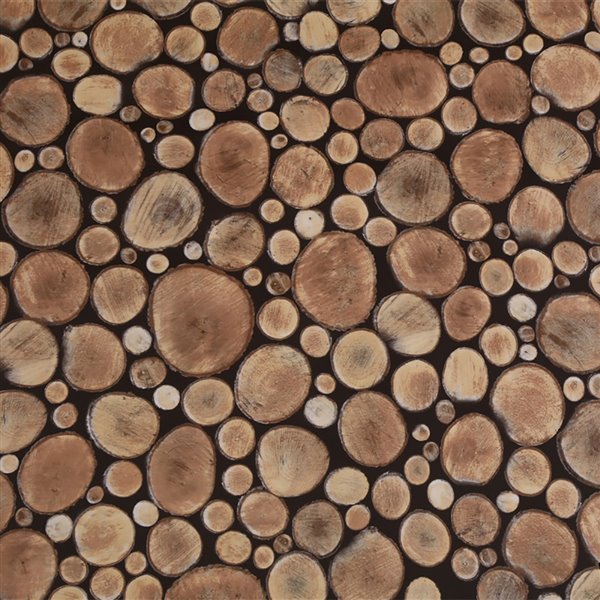 Dundee Deco Falkirk McGowen Peel and Stick Wallpaper Distressed Wooden Brown, Beige Cut Logs - 26.6 Sq. ft.