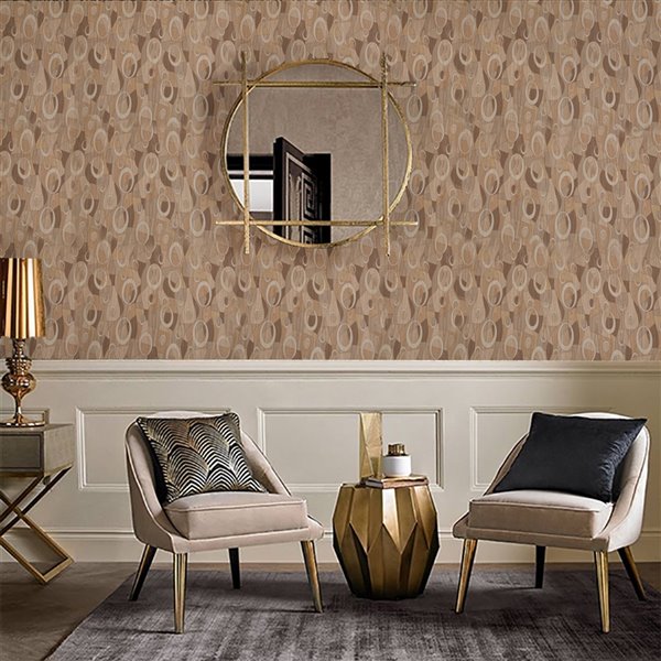 Dundee Deco Falkirk McGowen Peel and Stick Wallpaper Abstract Wooden Beige, Brown Circles, Shapes - 26.6 Sq. ft.