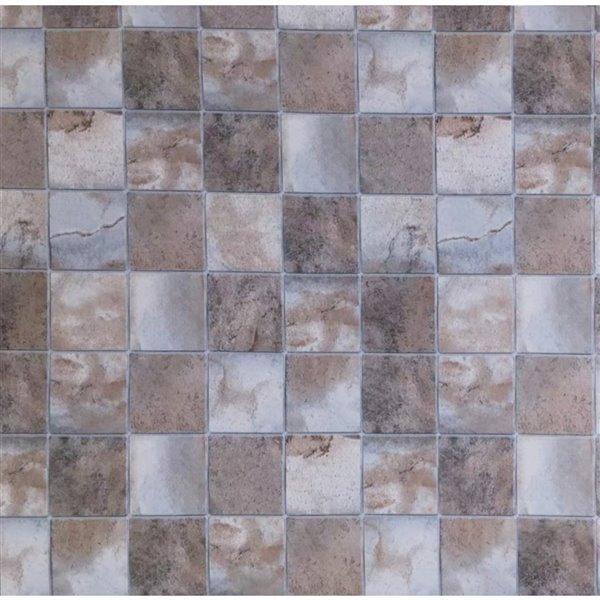 Dundee Deco Falkirk McGowen Peel and Stick Wallpaper Distressed Marble Brown, Grey Tiles - 35.5 Sq. ft.