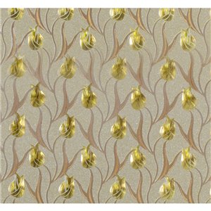 Dundee Deco Falkirk McGowen Peel and Stick Wallpaper Floral Glitter Gold, Green, Yellow Tulips - 26.6 Sq. ft.