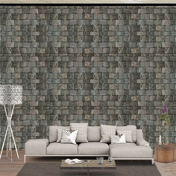 Dundee Deco Falkirk McGowen Peel and Stick Wallpaper Distressed Marble Shades of Grey Stone - 35.5 Sq. ft.