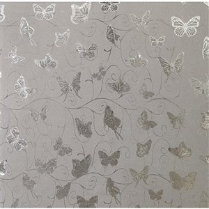 Dundee Deco Falkirk McGowen Peel and Stick Wallpaper Animals Glitter Silver, Grey Butterflies, Vines - 26.6 Sq. ft.