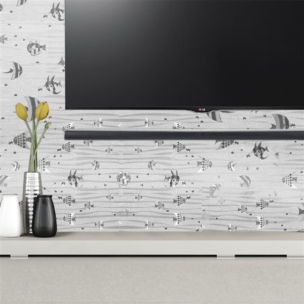 Dundee Deco Falkirk McGowen Peel and Stick Wallpaper Kids Glitter All Shades of Grey Floating Fish - 26.6 Sq. ft.