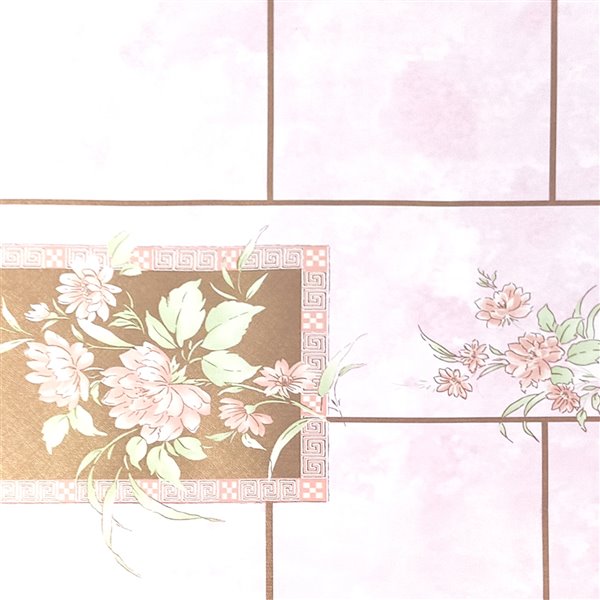 Dundee Deco Falkirk McGowen Peel and Stick Wallpaper Floral Printed Pink, Green Flowers in Tiles - 26.6 Sq. ft.