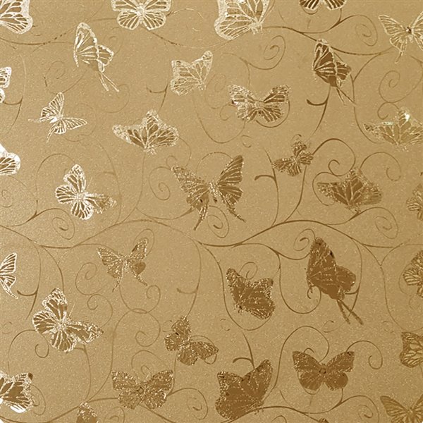 Dundee Deco Falkirk McGowen Peel and Stick Wallpaper Animals Glitter Gold, Mustard Butterflies, Vines - 26.6 Sq. ft.