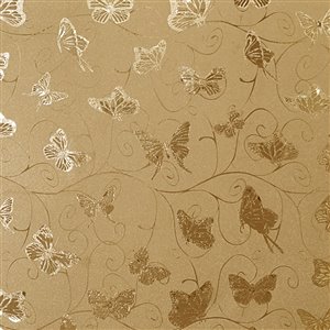 Dundee Deco Falkirk McGowen Peel and Stick Wallpaper Animals Glitter Gold, Mustard Butterflies, Vines - 26.6 Sq. ft.