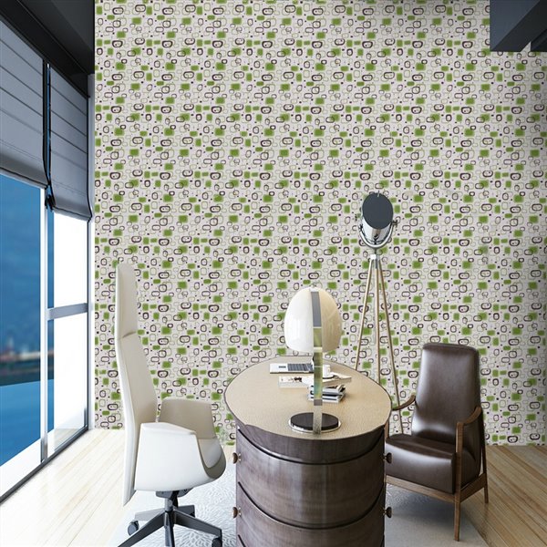 Dundee Deco Falkirk McGowen Peel and Stick Wallpaper Geometric Printed Green, Black, Off-White Shapes - 26.6 Sq. ft.