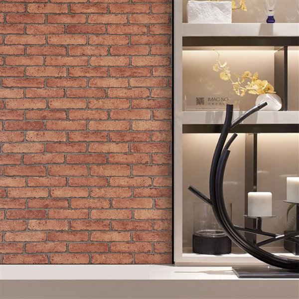 Dundee Deco Falkirk McGowen Peel and Stick Wallpaper Distressed Marble Red Bricks - 26.6 Sq. ft.