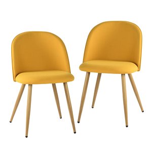 FurnitureR Dining Chair with Fabric Upholstery - Yellow - Set of 2