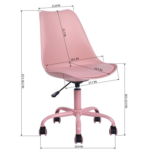 Chaise de bureau BLOKHUS FurnitureR avec 5 roulettes et sans accoudoirs, rose