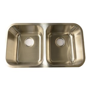 Buckler Global Under Mount Double Bowl in Stainless Steel with 1 Faucet Hole - 18-in x 9-in x 28-in