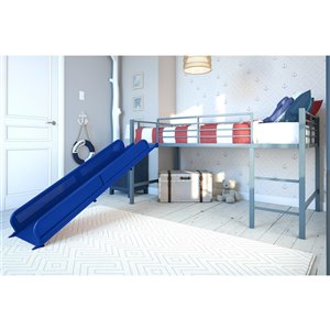 DHP Loft Bed - Twin/Twin - 43-in x 77.5-in x 98.5-in - Silver/Blue