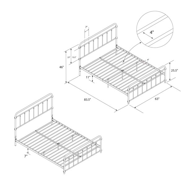 Lit en métal Wallace de DHP, grand, 46 po x 63 po x 83,5 po, blanc