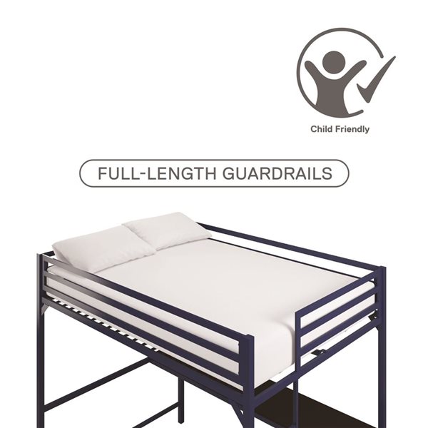 DHP Miles Study Loft Bed - Full - 56.5-in x 77.5-in x 72-in - Blue