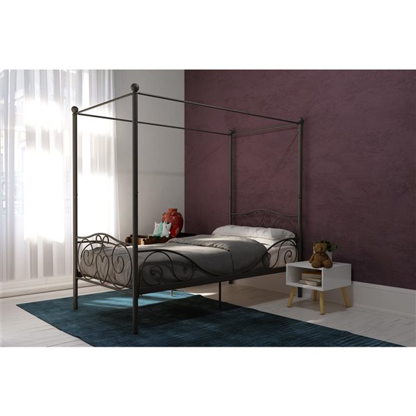 DHP Canopy Metal Bed Twin 41in x 71.5in x 77.5in Pewter