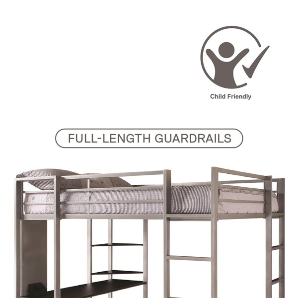 DHP Loft Bed - Full/Full - 72-in x 80-in x 57.5-in - Silver