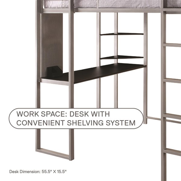 DHP Loft Bed - Full/Full - 72-in x 80-in x 57.5-in - Silver