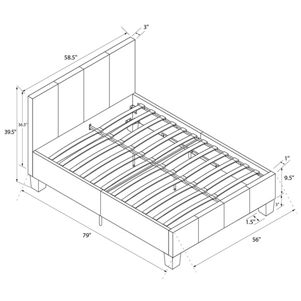 DHP Maddie Upholstered Bed - Full - 39.5-in x 58.5-in x 79-in - Gray