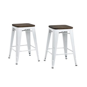 Tabouret the comptoir en métal sans dossier Fusion de DHP, 24 po, blanc, 2 mcx
