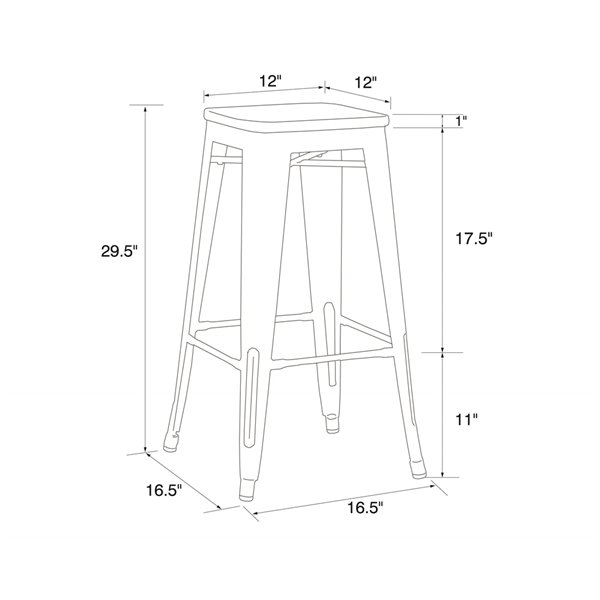 Tabouret de bar en métal sans dossier Fusion de DHP, 30 po, métal antique, 2 mcx