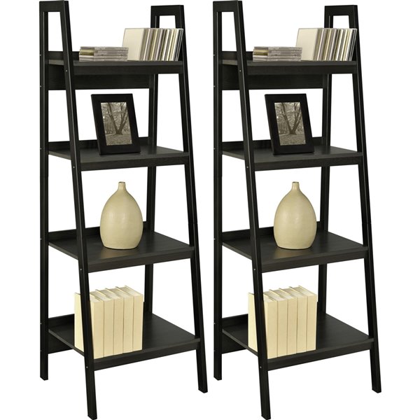 Ameriwood Lawrence 4-Shelf Ladder Bookcase Bundle - 20.56-in x 60-in - Black