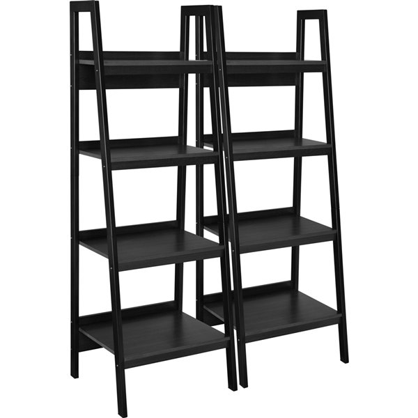 Ameriwood Lawrence 4-Shelf Ladder Bookcase Bundle - 20.56-in x 60-in - Black